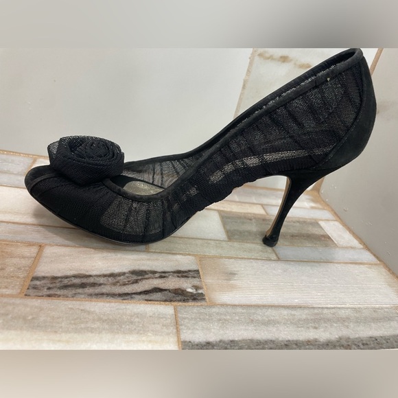 Dolce & Gabbana Black Tulle Fabric Flower Applique Peep Toe Pumps Size 37 - Picture 7 of 11
